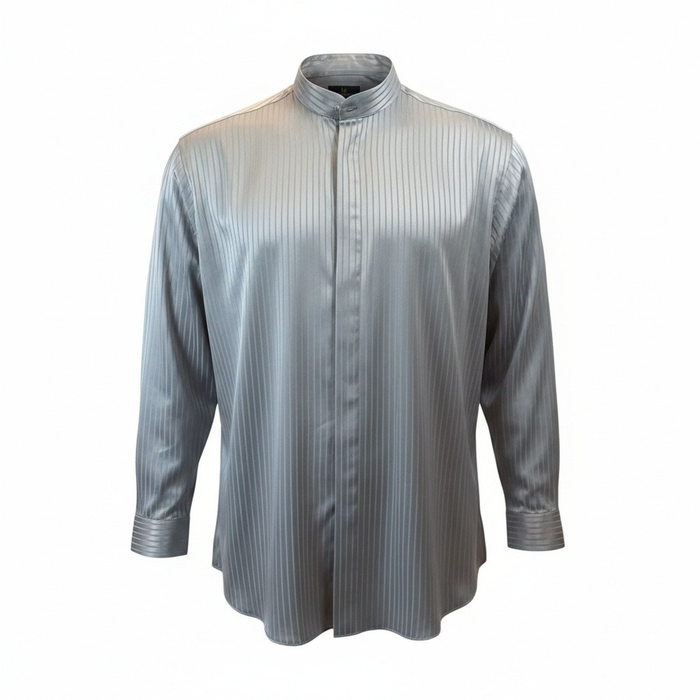 Stacy Adams Banded Collar Dress Shirt Mens 18.5 34/35 Blue Striped